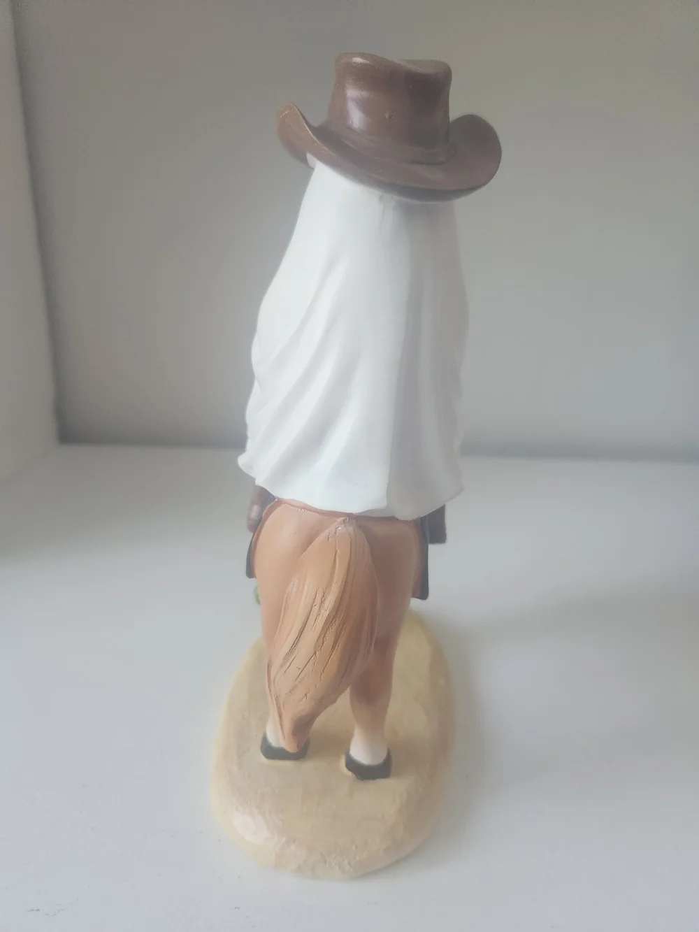 Ghost Cowboy Riding A Horse Figurine - White and Brown Western Decor Resin
